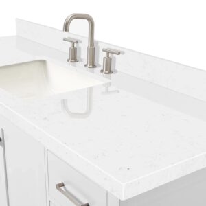 ARIEL Cambridge 60" White Bathroom Vanity, 1.5" Edge Carrara White Quartz Countertop & Splash, Rectangular Sink, 2 Soft Closing Doors, 9 Full Extension Dovetail Drawers, Brushed Nickel