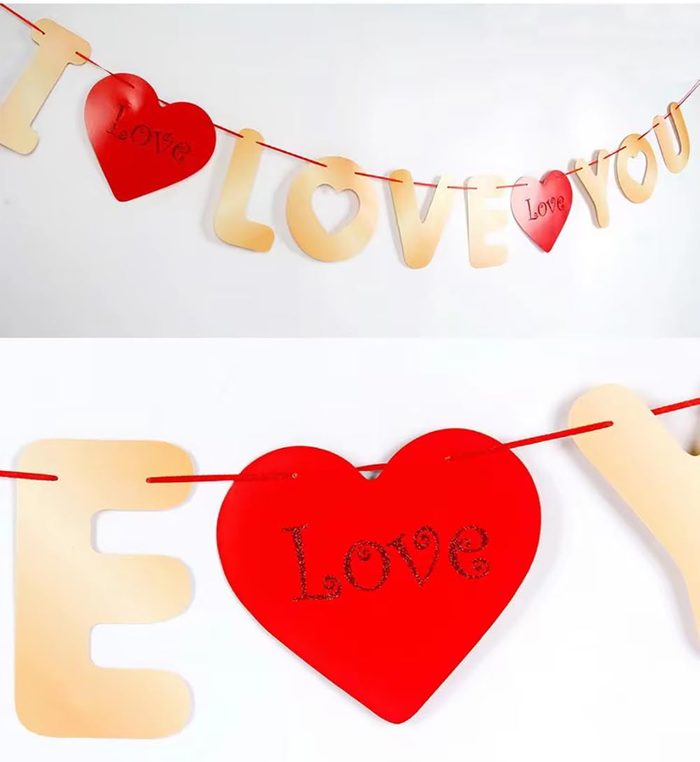 I LOVE YOU Banner for Valentine's Day Proposal Birthday Courtship Engagement Wedding Anniversary Bridal Party Decorations