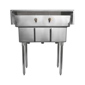 Stainless Steel Sink - 3 Compartment Sink 10"x14"x10" with Legs and Faucet | Utility | Commercial | Laundry | Kitchen | NSF