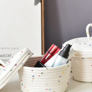 Cotton Rope Storage Basket with Lid Round Basket Small Woven Basket with Lid Decorative Woven Baskets for Organizing for Home Storage, Living Room(22x14cm)