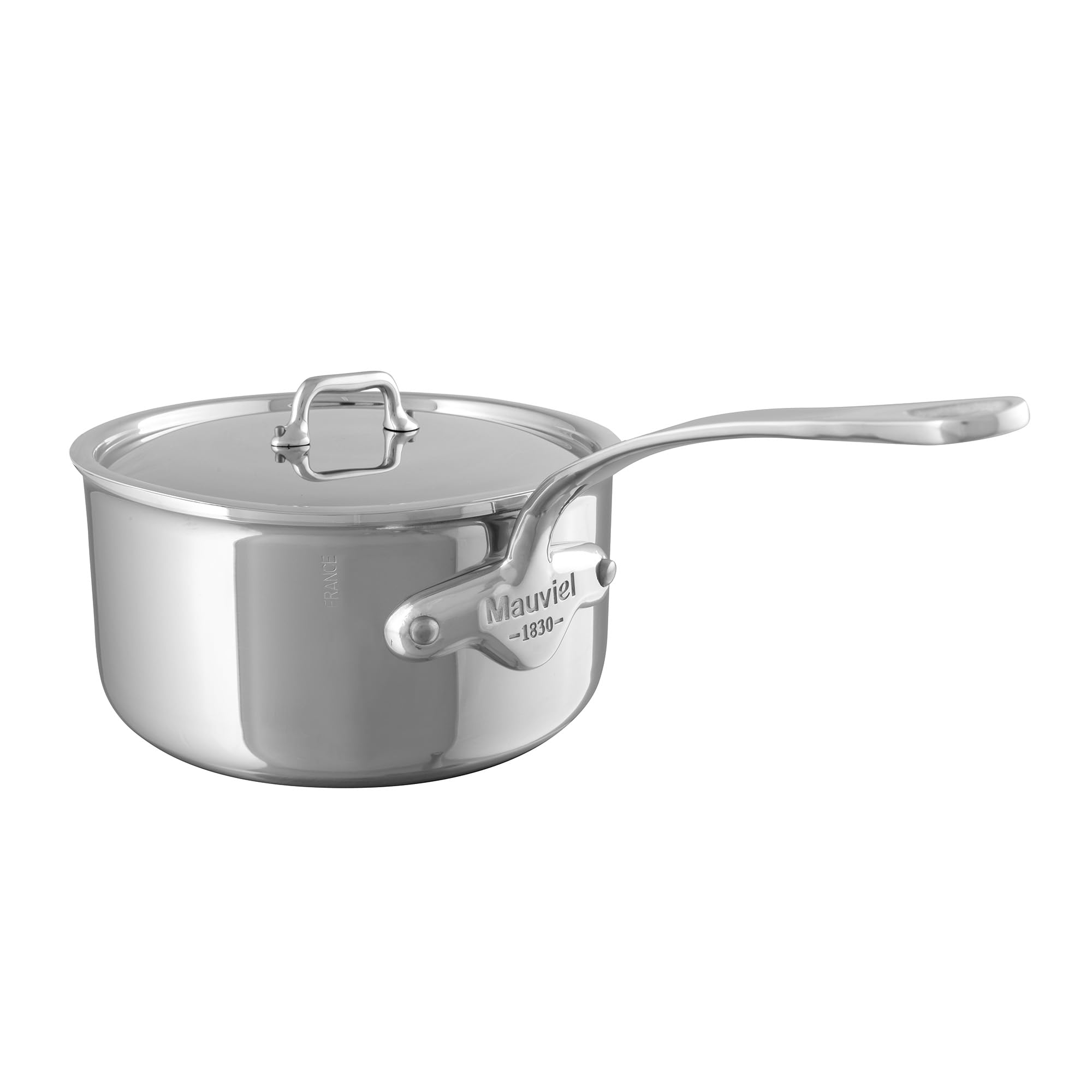 Mauviel M'Urban 4 Tri-Ply Polished Stainless Steel Sauce Pan With Lid and Cast Stainless Steel Handle, 1.8-Qt, Made In France