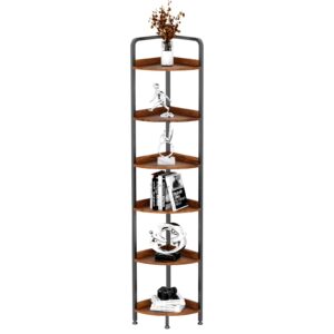 ousamili Corner Shelf Stand, 6-Tier Corner Bookshelf, Corner Plant Stand with Metal Frame Multi-Purpose Display and Storage Unit for Living Room, Home Office, Rustic Brown (6 Tier)