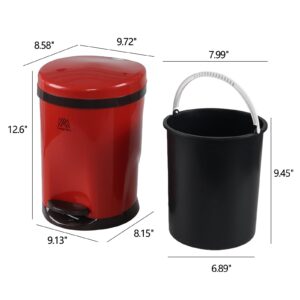 Julyeen Plastic Round Kitchen Step Trash Can, 1.8 Gallons Garbage Bin with Soft Close Lid and Removable Bucket, Red