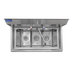 Stainless Steel Sink - 3 Compartment Sink 10"x14"x10" with Legs and Faucet | Utility | Commercial | Laundry | Kitchen | NSF