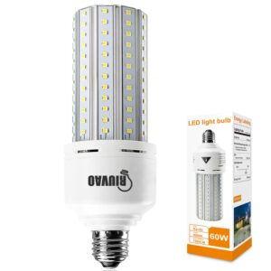 riuvao 60w led corn bulb 500w equivalent led light bulb 7500 lumen bright 5000k daylight white e26/e27 medium base for large area outdoor indoor garage warehouse factory backyard