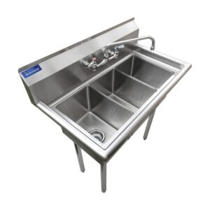 Stainless Steel Sink - 3 Compartment Sink 10"x14"x10" with Legs and Faucet | Utility | Commercial | Laundry | Kitchen | NSF