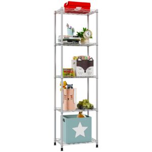 yisancrafts 5 tier fixed layer spacing storage shelf metal storage rack wire shelving unit storage shelves metal 660lbs capacity 17" l x 13" w x 63" h for pantry closet kitchen laundry grey