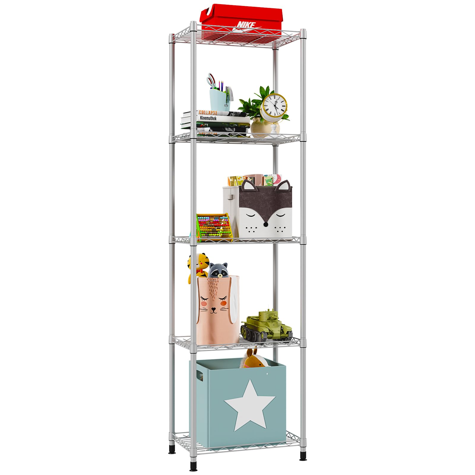 YisanCrafts 5 Tier Fixed Layer Spacing Storage Shelf Metal Storage Rack Wire Shelving Unit Storage Shelves Metal 660Lbs Capacity 17" L x 13" W x 63" H for Pantry Closet Kitchen Laundry Grey