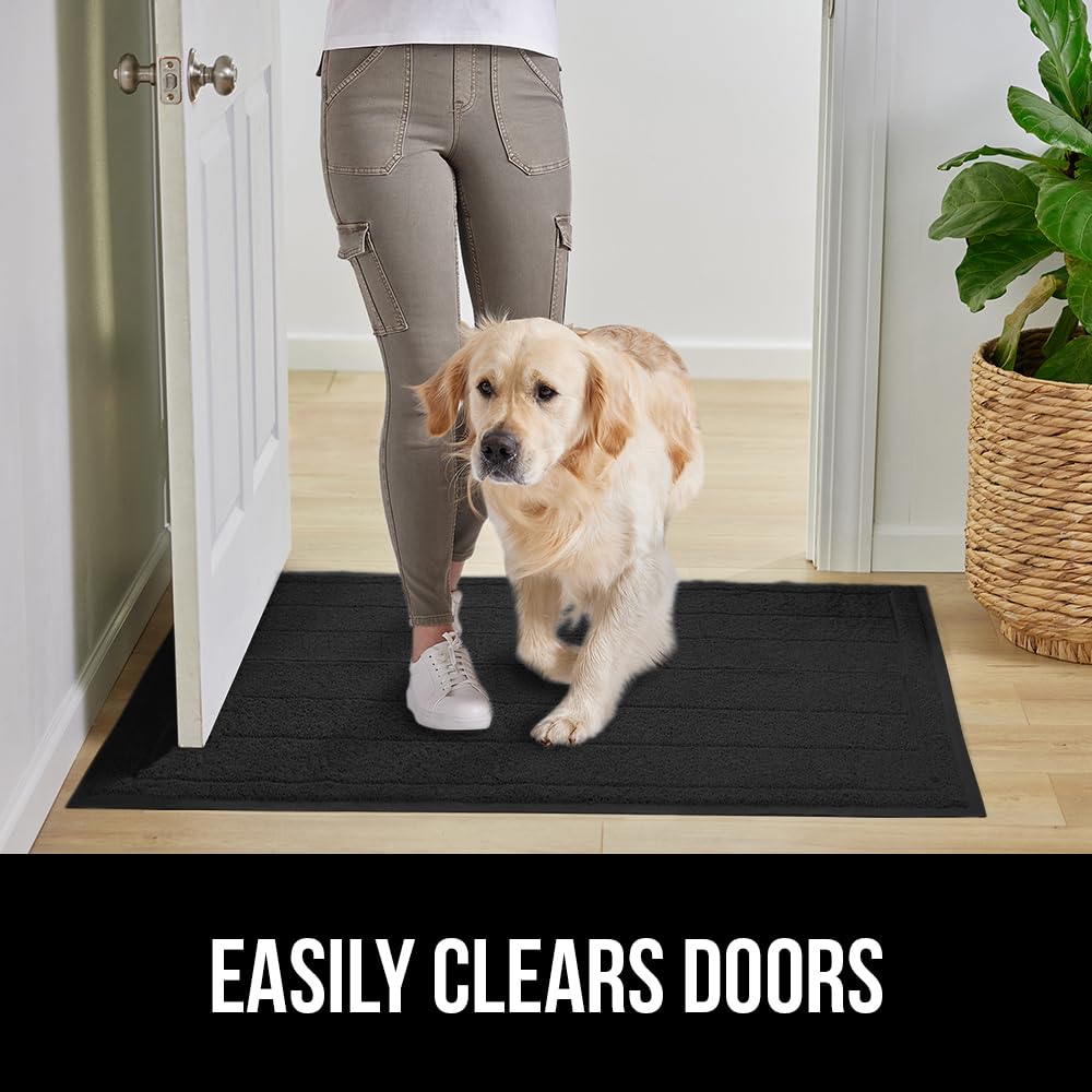 Gorilla Grip Dirt Grabber Mesh Door Mat, Low-Profile, Stain and Fade Resistant Heavy Duty Quick Dry Striped Doormat, Mats for Indoor or Outdoor Entry, Shoe Scraper, Garage Entrance Mat, 47x35, Black