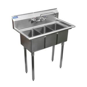 stainless steel sink - 3 compartment sink 10"x14"x10" with legs and faucet | utility | commercial | laundry | kitchen | nsf