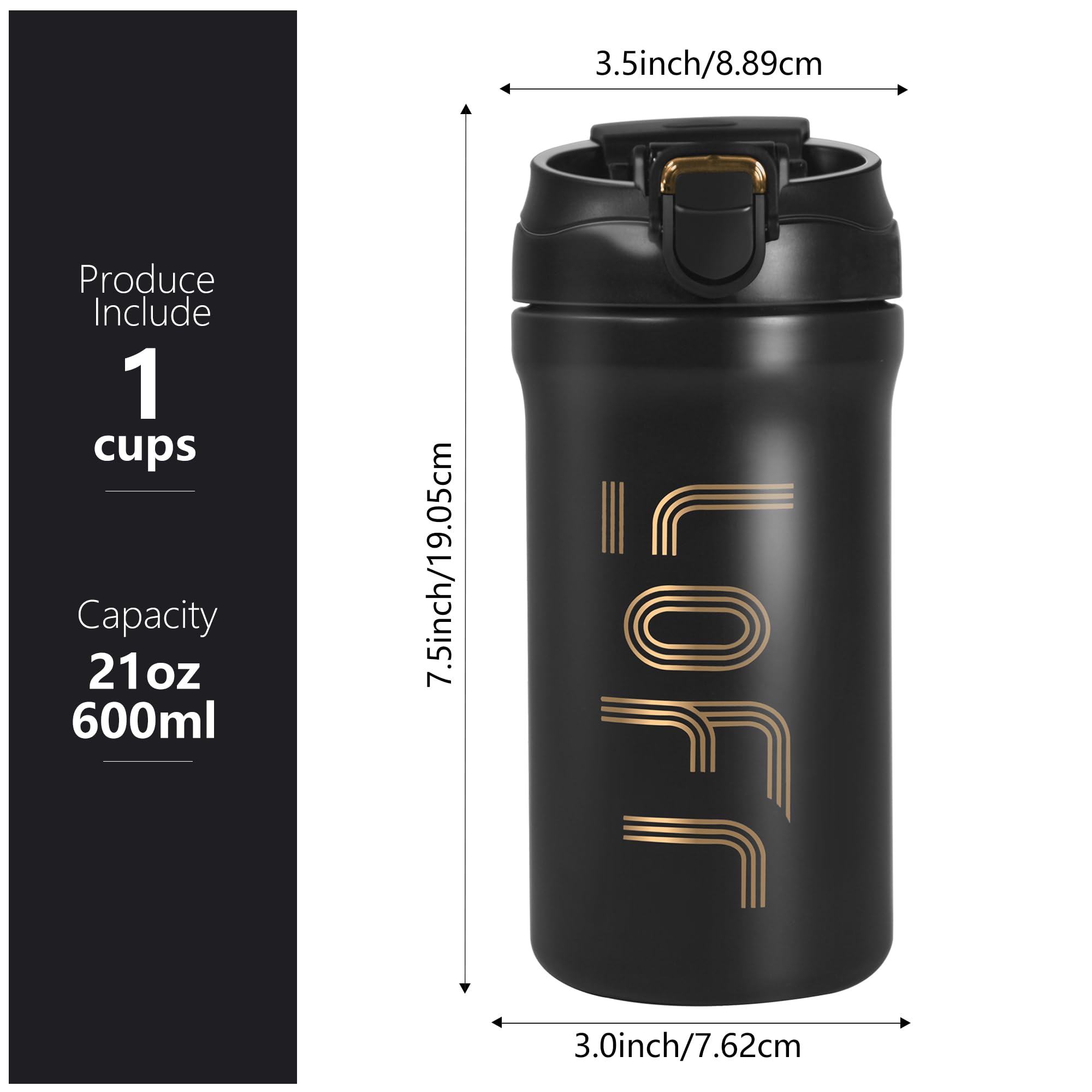 Icesip 21oz Coffee Travel Mug Spill Proof Leak Proof, Insulated Mugs Tumbler for Hot and Cold, Stainless Steel Vacuum Cups for Iced & Hot Coffee, Water, Drink, Black