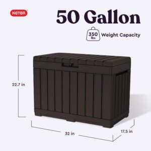 Keter Kentwood 50 Gallon Resin Deck Box-Organization and Storage for Patio Cushions, Throw Pillows and Garden Tools, Brown