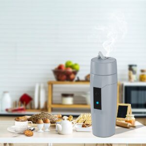 Portable Electric Kettle Boiler, Small Electric Travel Kettle, 300W Fast Water Heater, Mini Electric Tea Coffee Mug for Hotels/Offices/RVs, Automatic Shut-Off & Restart, Elegant Gray