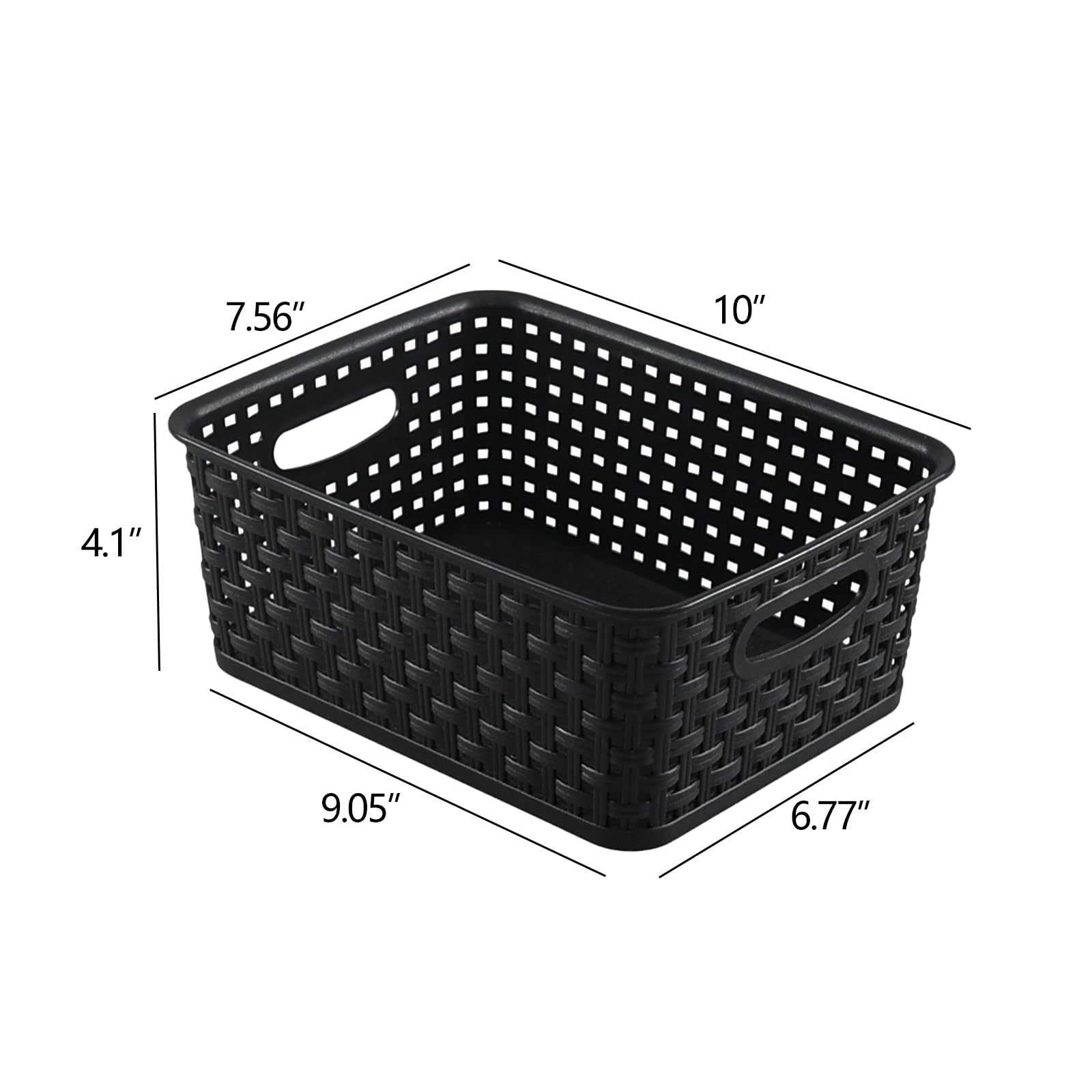 Lasbily 6-Pack Plastic Storage Basket, Woven Shelf Basket with Cut Out Handle, Pantry, Classroom, Kitchen, Bathroom Organizer Bin, Black