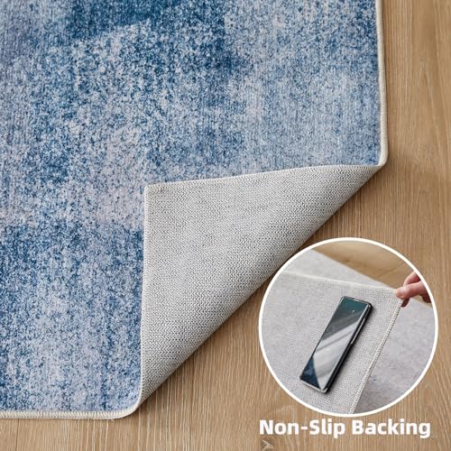 tniops Modern Light Navy Blue Area Rug,Non Slip Colorful Big Large Carpets, Abstract Machine Washable 5x7 Rugs for Living Room and Bedroom, Soft Blue and White Rug for Dining Center