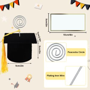 Threehoney 24 Sets Graduation Cap Ornament Place Card Holders Photo Holders with Yellow Tassel and Name Cards Congratulate Graduates Supplies for Graduation Party Celebration