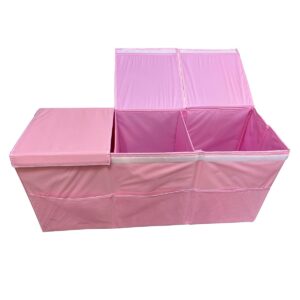 Ikerall Toy Box for Girls and Boys,Large Toy Chest Organizer with 3 Mesh Pockets and Flip-Top Lid Collapsible Sturdy Storage Bin,Suitable for Playroom, Nursery (36 x 13 x 16) Pink