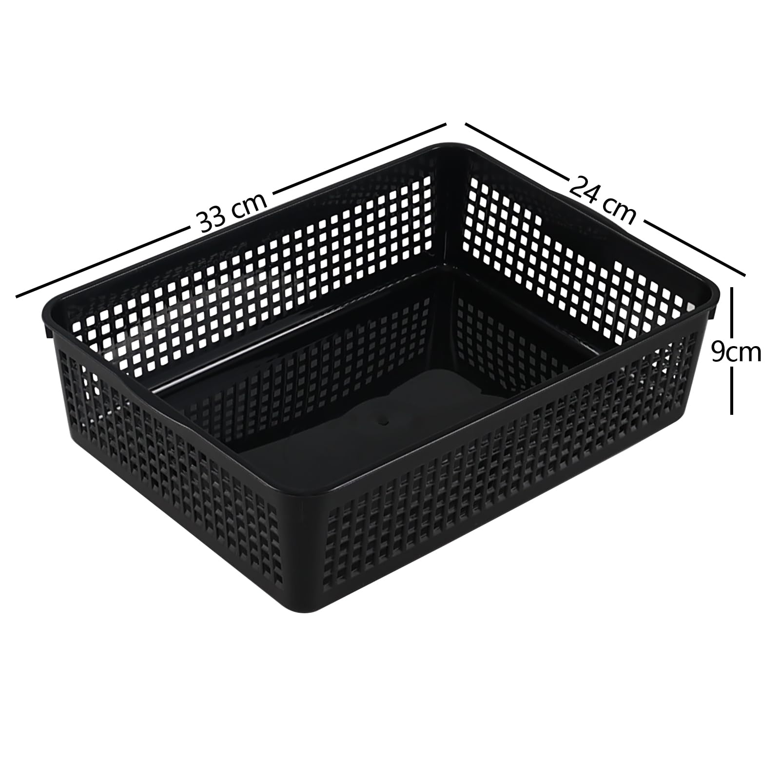 Julyeen 6 Pack Shallow Plastic Storage Baskets, Classroom Paper Baskets, Black