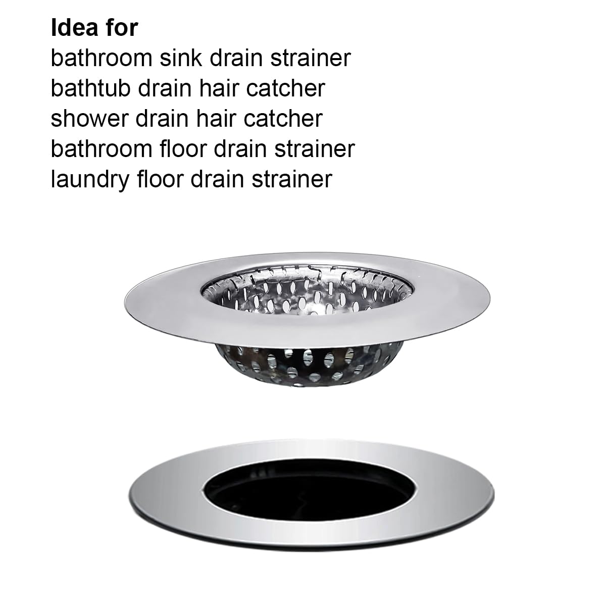 Huntonry Small Bathroom Sink Strainer, Small Drain Hair Catcher for Shower Bath Tub Laundry Sink, Stainless Steel Drain Basket, 2.90" Top / 1.50" Basket and 2.12" Top / 1.15" Basket, 2-Pack