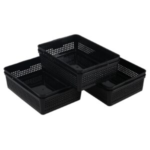 Julyeen 6 Pack Shallow Plastic Storage Baskets, Classroom Paper Baskets, Black