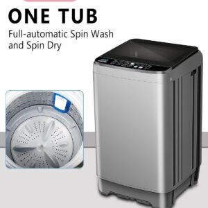 KRIB BLING Full-Automatic Washing Machine with LED Display 25 lbs Portable Washer 10 Wash Program & 8 Water Level Drain Pump Ideal for Camping, Apartment, Dorm Grey