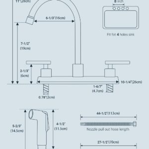 APPASO Kitchen Faucet with Side Sprayer, 2-Handle High Arch SUS304 Stainless Steel Brushed Nickel Kitchen Faucet with Pull-Out Side Spray for RV Laundry Utility Bar, 8-in 4-Hole Installation