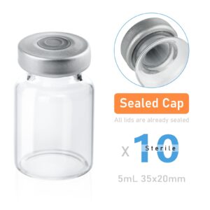 10 Pack 5ml Sealed Sample Vials, Transparent Glass Vials with Self Healing Injection Port(10, 5ML)