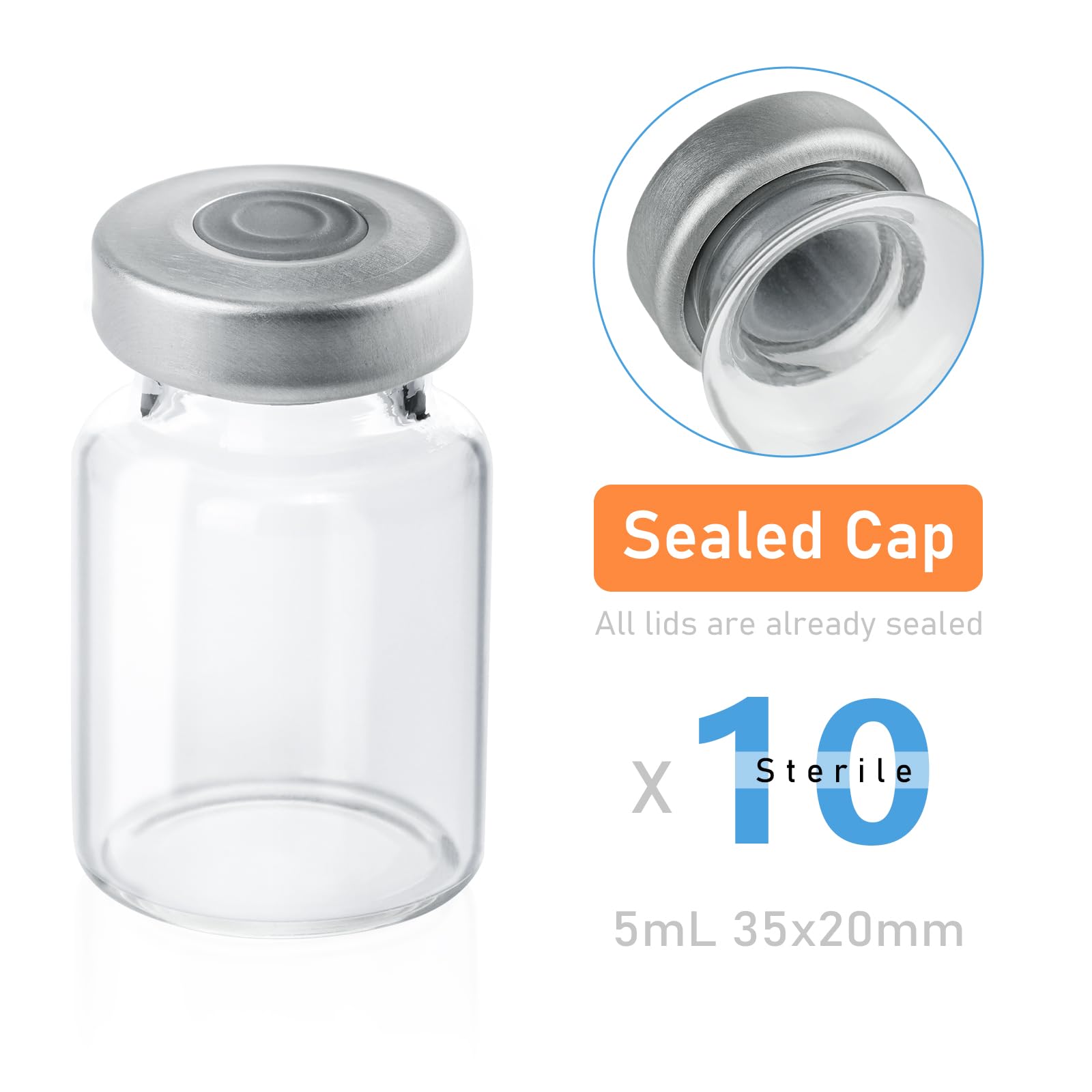 10 Pack 5ml Sealed Sample Vials, Transparent Glass Vials with Self Healing Injection Port(10, 5ML)