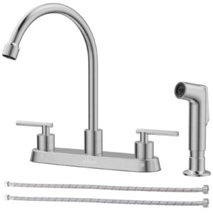 appaso kitchen faucet with side sprayer, 2-handle high arch sus304 stainless steel brushed nickel kitchen faucet with pull-out side spray for rv laundry utility bar, 8-in 4-hole installation