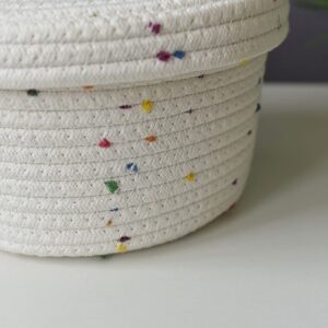 Cotton Rope Storage Basket with Lid Round Basket Small Woven Basket with Lid Decorative Woven Baskets for Organizing for Home Storage, Living Room(22x14cm)