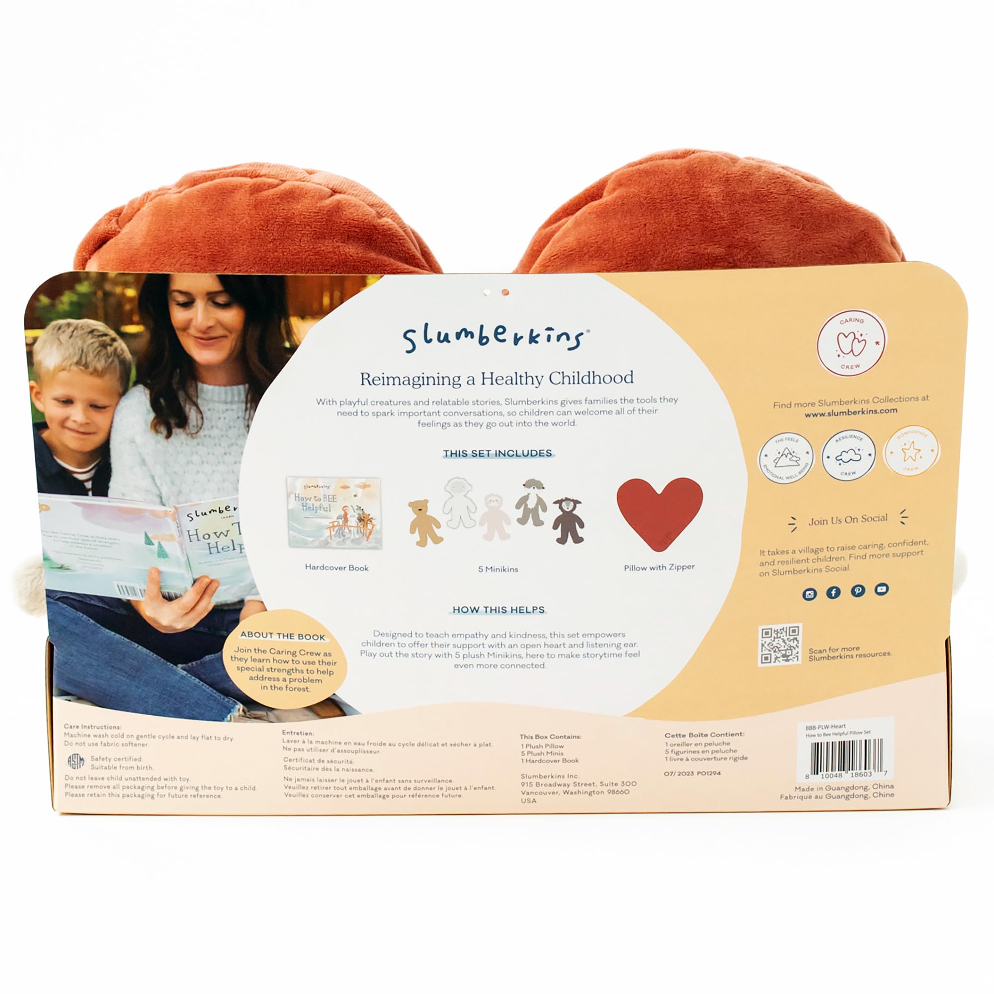 Slumberkins How to Bee Helpful Pillow Set - Includes Heart Pillow, 5 Caring Crew Minis: Honey Bear Mini, Ibex Mini, Otter Mini, Sloth Mini, Yeti Mini and How to Bee Helpful Hardcover Book