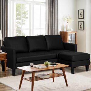 leisu l shaped leather sectional sofa with chaise for small space,living rooms convertible couch,modern modular furniture sets suitable for home,apartments,dorm,bonus living room(black)