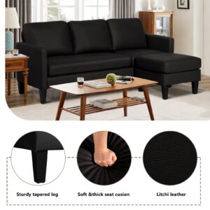 LEISU L Shaped Leather Sectional Sofa with Chaise for Small Space,Living Rooms Convertible Couch,Modern Modular Furniture Sets Suitable for Home,Apartments,Dorm,Bonus Living Room(Black)