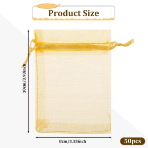 DIVINA VITAE Organza Bags, Gold Gift Bags, 50PCS Mini Mesh Gift Bags with Drawstring 3 X 4 Inches, Candy Jewelry Gift Bags for Wedding Thanksgiving Christmas Party