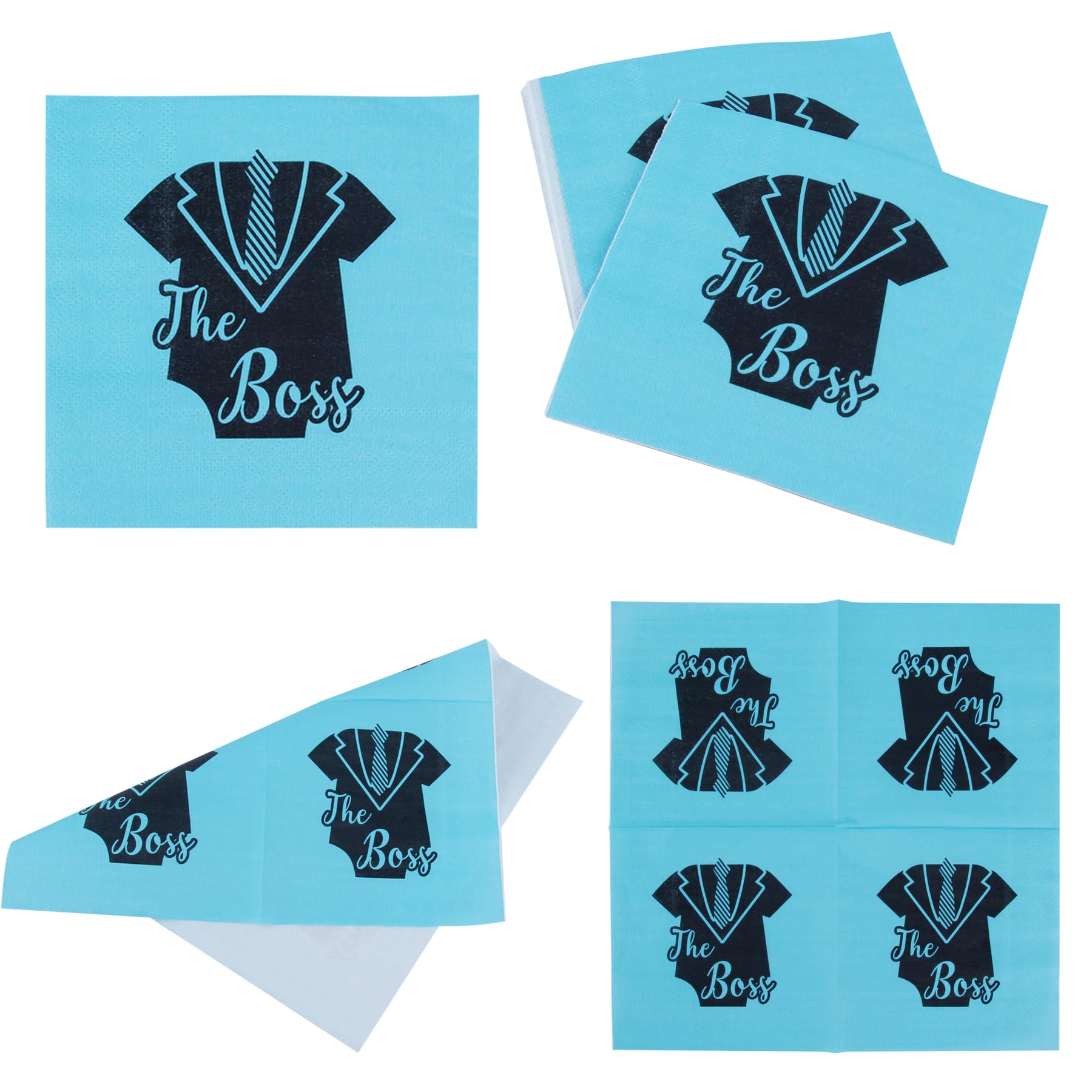 HAPPARTY Boss Birthday Party Supplies- Serve 12 Guests, 7in Boss Theme Paper Plates with 4.9in Napkins, Black Blue Boss Paper Trays and Baby Suit Tissues,Boy Baby Shower Party Decorations