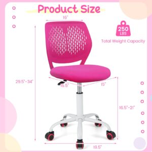 HONEY JOY Kids Desk Chair, Children Study Chair w/Adjustable Height, Low Back, Swivel Rolling Mesh Task Student Chair, Kids Computer Chair for Teens Girls Boys Home/School/Office (Rose)