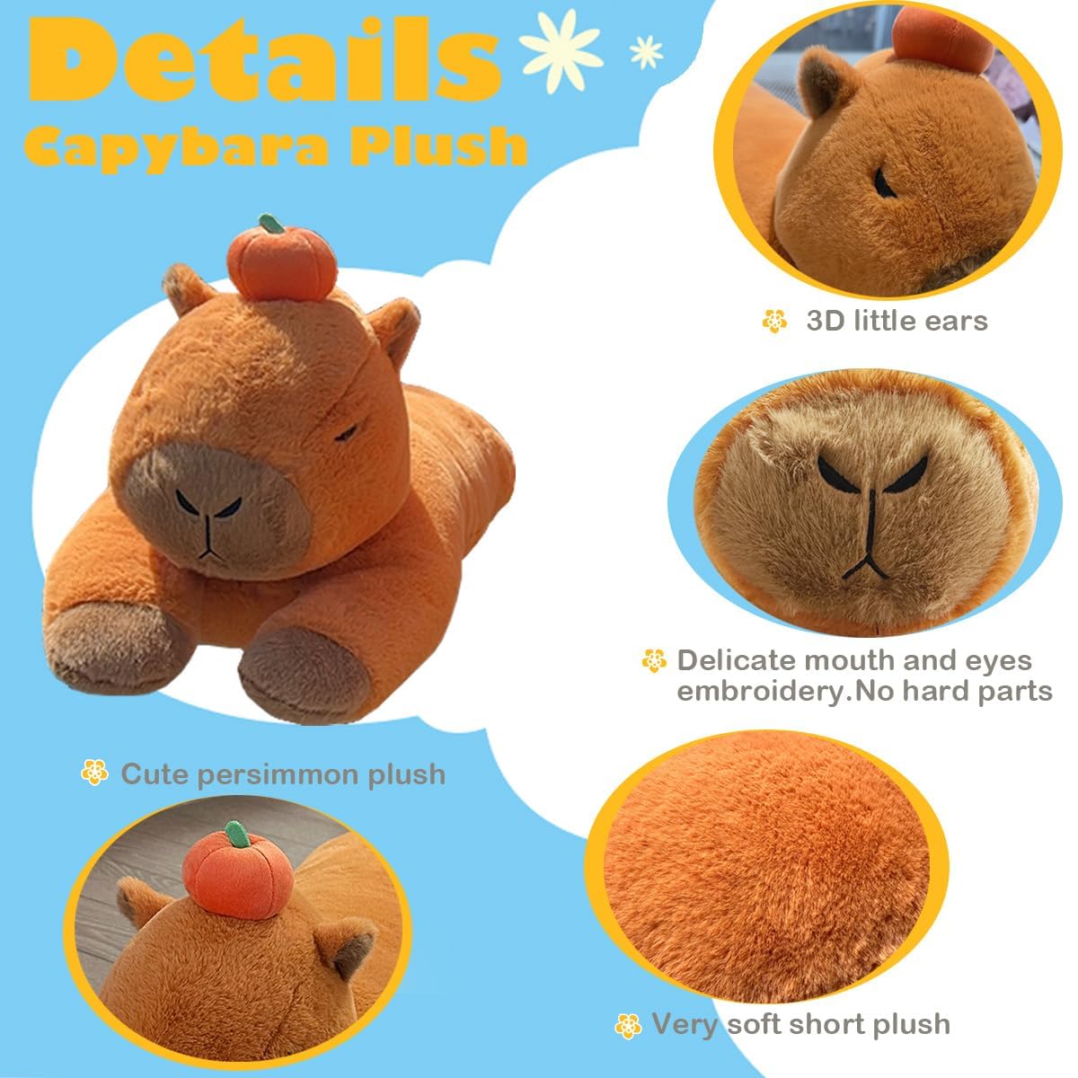 Hofun4U Capybara Plush Pillow, Capybara Stuffed Animal with Persimmon Plush, Capybara Plush Long Body Pillow (35 inch)