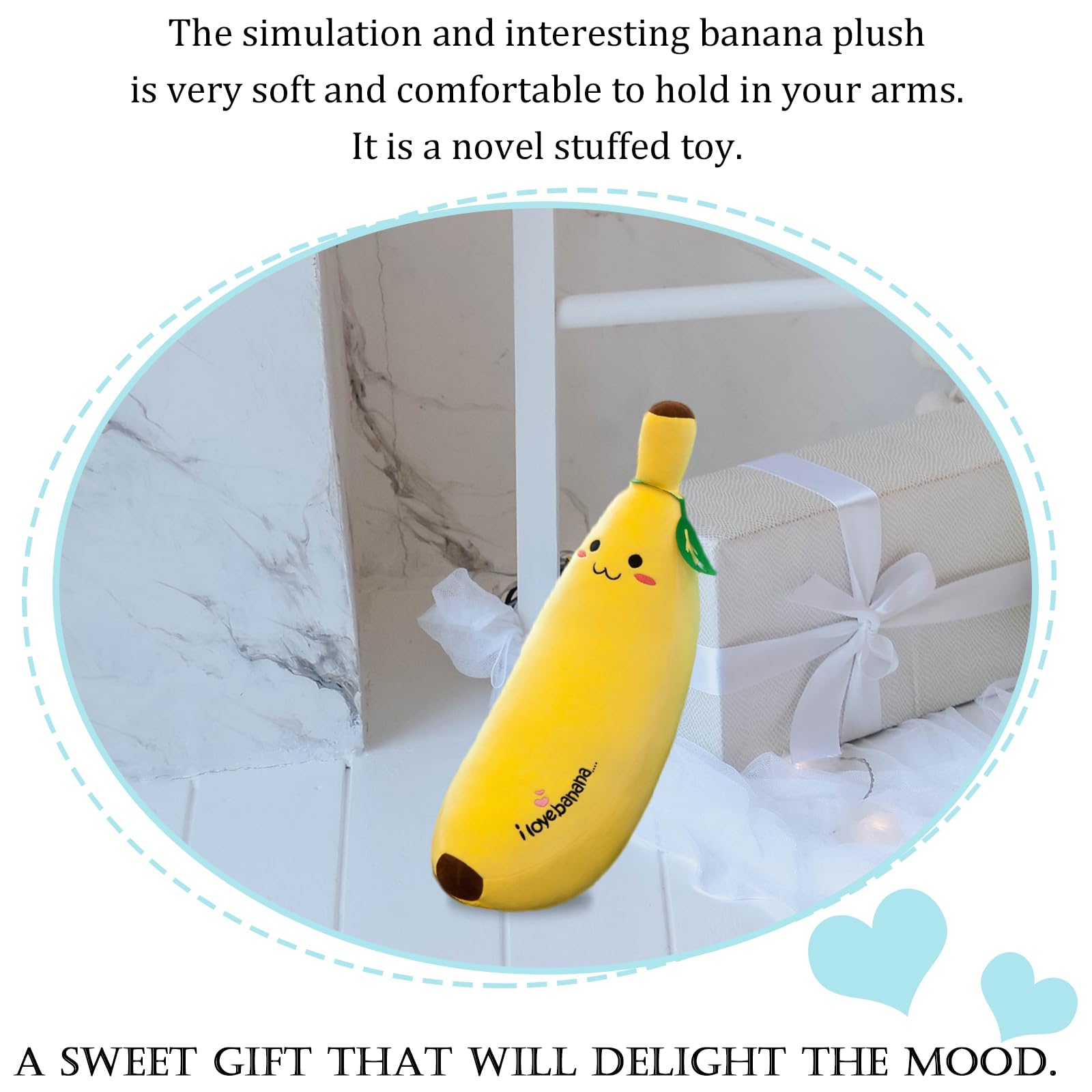 zhidiloveyou Banana Plush Pillow Stuffed Banana Plushie Cute Fruit Toy for Kids, 27.5 inch