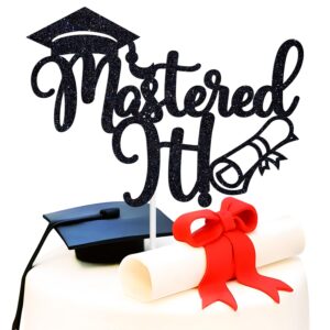 mastered it cake topper, happy master's degree/you did it, congrats grad graduate, master graduation party decorations supplies, black glitter