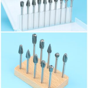 10Pcs 1/8" Shank Carbide Burr Bits Compatible with Dremel w/Beech Holder Bits Metal Grinding Bits Steel Wood Stone Carving Cutting Engraving Grinder Kit Attachment Rotary Tool Accessories Set