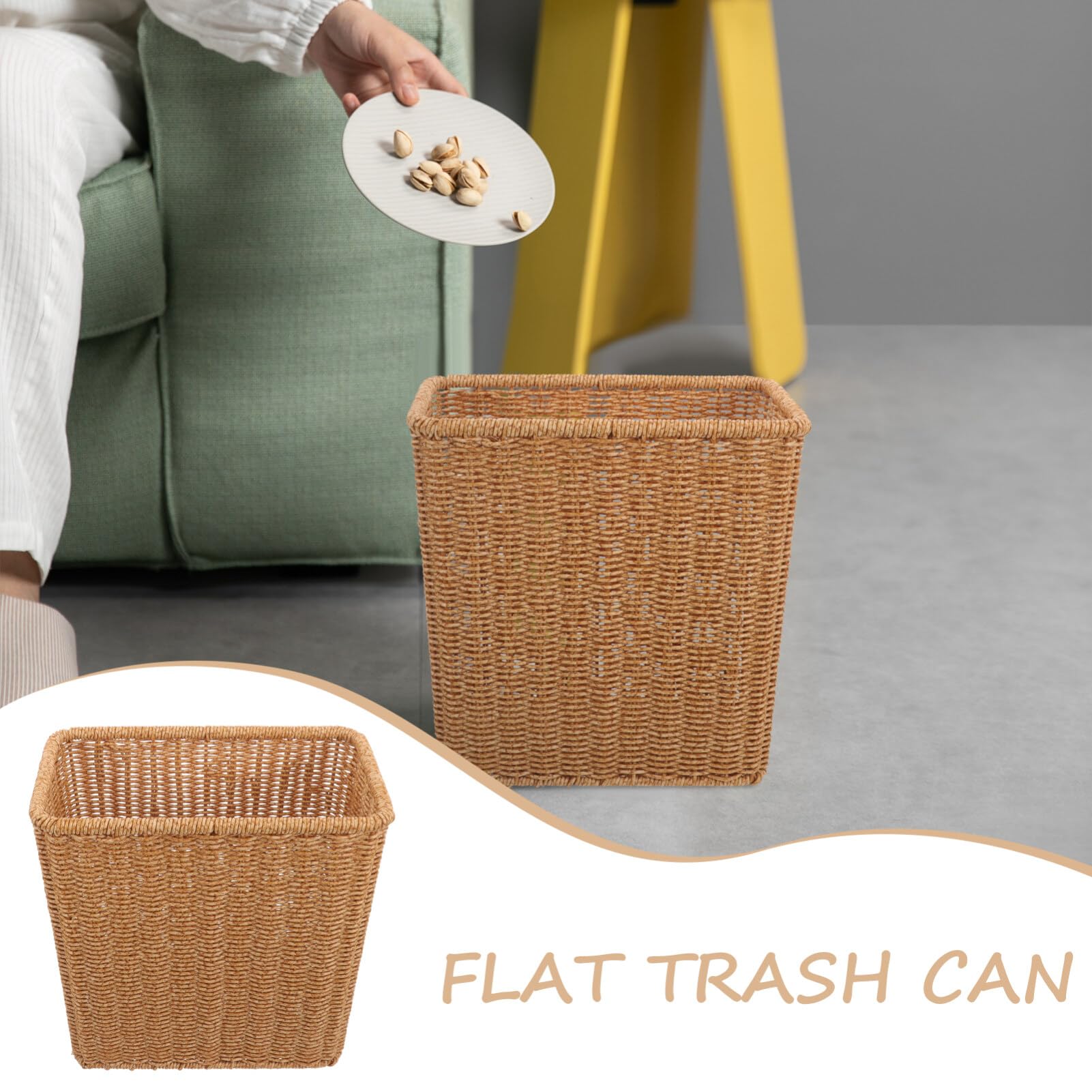 Ciieeo Wicker Trash Can Slim Woven Trash Basket Wastepaper Basket Narrow Garbage Bin Rubbish Can Storage for Dorm Laundry Bathroom Bedroom Kitchen