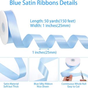 Blue Ribbon, 50 Yards 1 Inch Light Blue Ribbon Baby Blue Satin Ribbon Stocking Stuffers for Gift Wrapping Wedding Invitation Flower Bouquet Party Christmas Decorations