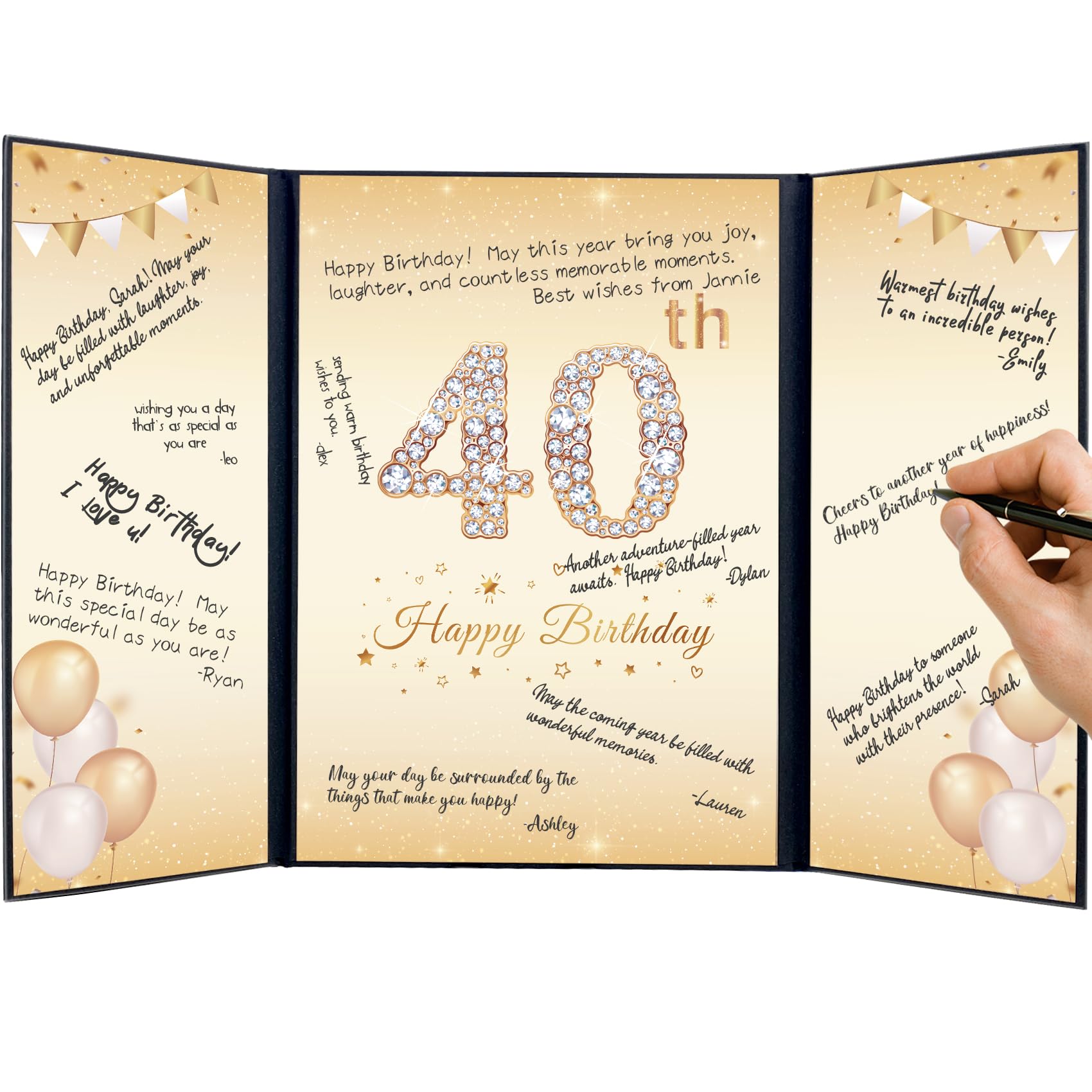 40th Black Gold Birthday Decorations for Women & Men, Creative Signature Guest Book for Her & Him, Cheers to 40 Years Old Birthday keepsake, 40th Birthday Party Supplies