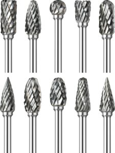 10pcs 1/8" shank carbide burr bits compatible with dremel w/beech holder bits metal grinding bits steel wood stone carving cutting engraving grinder kit attachment rotary tool accessories set