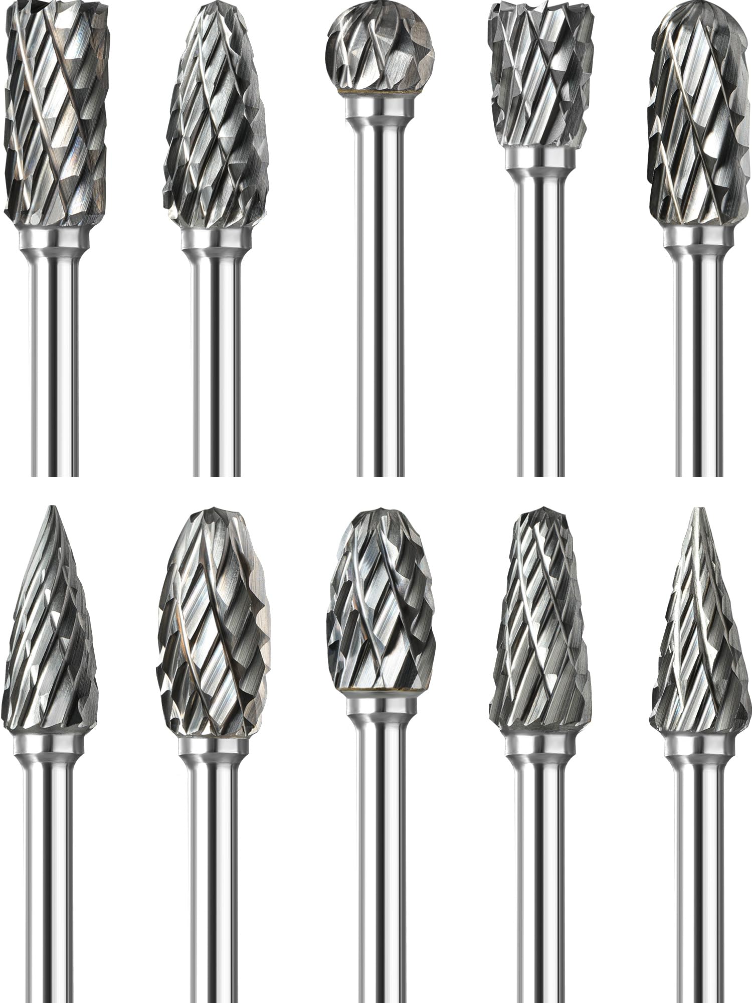 10Pcs 1/8" Shank Carbide Burr Bits Compatible with Dremel w/Beech Holder Bits Metal Grinding Bits Steel Wood Stone Carving Cutting Engraving Grinder Kit Attachment Rotary Tool Accessories Set