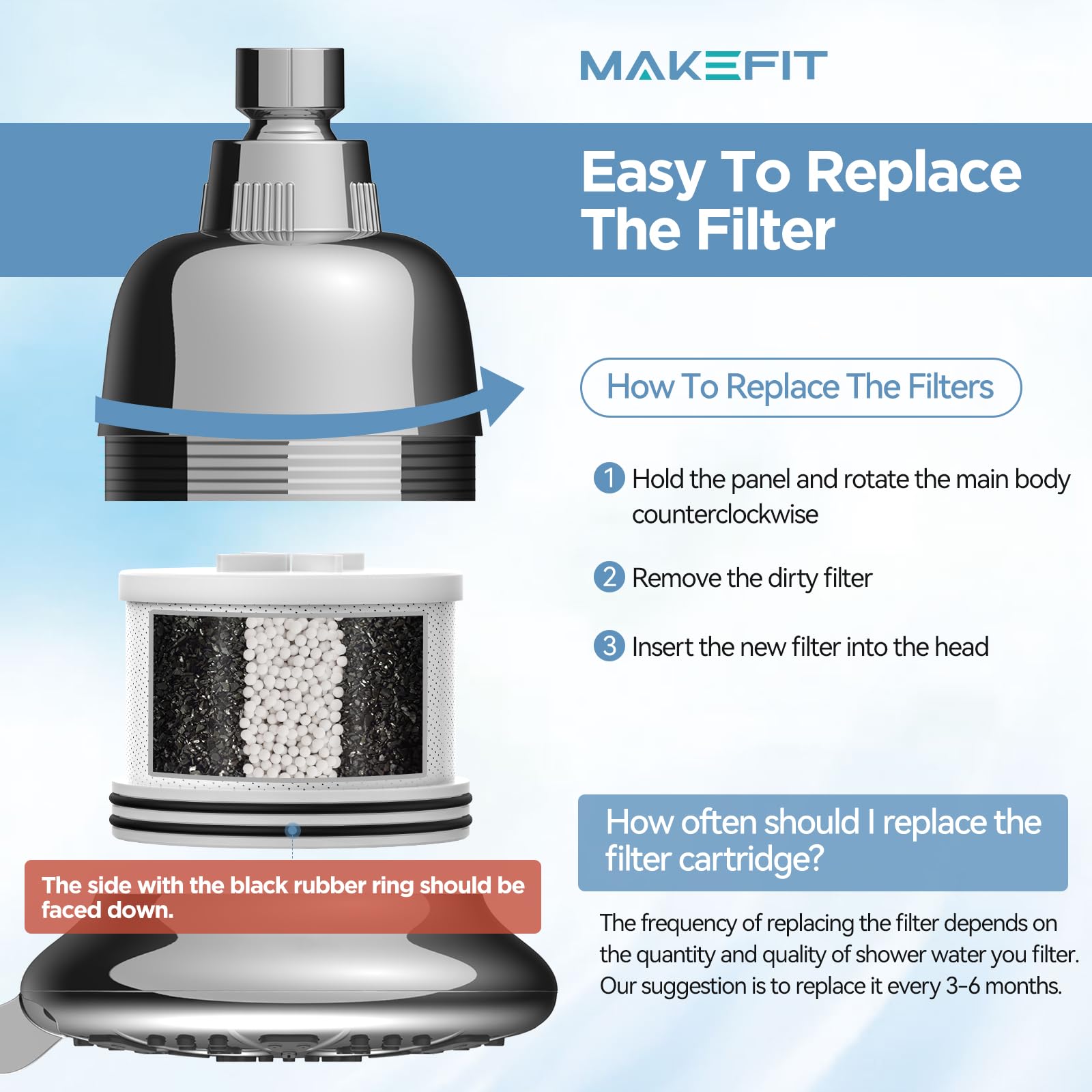 MakeFit Shower Head Activated Carbon Filter Replacement Cartridge for MakeFit Filtered Shower Head - H5H117 (2-PACK)