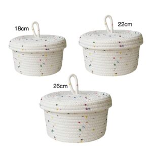 Cotton Rope Storage Basket with Lid Round Basket Small Woven Basket with Lid Decorative Woven Baskets for Organizing for Home Storage, Living Room(22x14cm)