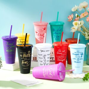 Uiifan 30 Pcs Christian Tumbler Bible Verse Plastic Tumblers with Lids and Straw 24oz Inspirational Religious Tumblers Gifts Christian Gifts for Women Birthday Christmas (Fresh Color)