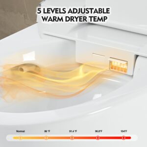 Luxury Smart Toilet with Dryer and warm water, Elongated Bidet Toilet with Heated Seat, with Remote Control, LED Night Light, Power Outage Flushing, Soft Close Cover,White