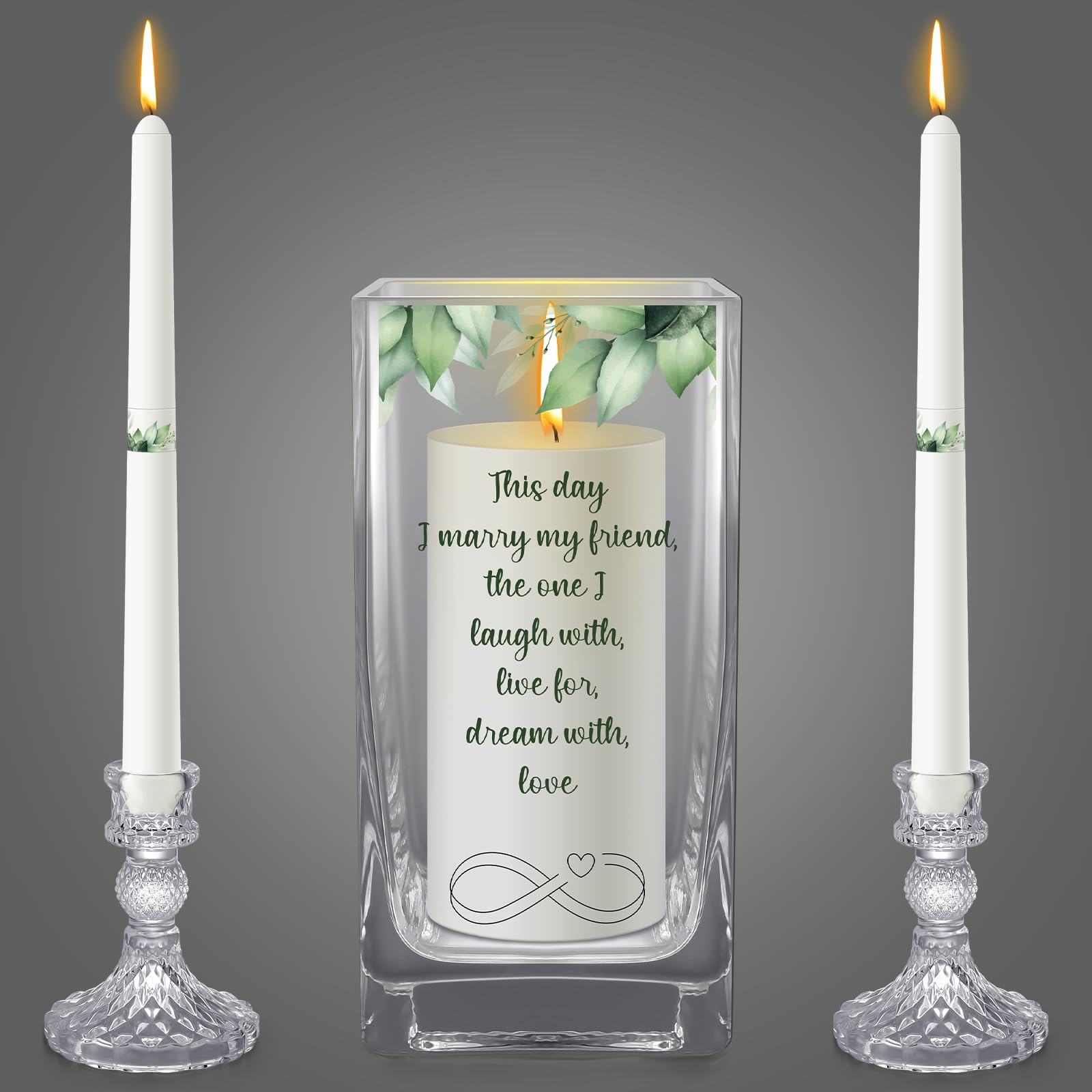 FoldTier Unity Candles with Candle Holder for Wedding Ceremony Unity Wedding Candles Set Catholic Religious Wedding Accessories Large Decorative Glass Candle Holder Taper Candles for Church Wedding